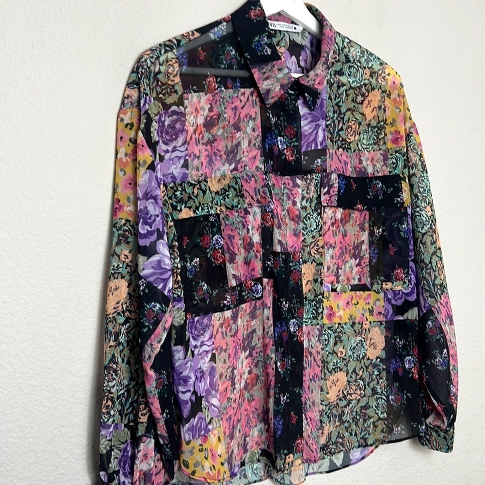 Zara Floral Patch Button Down Blouse - image 5